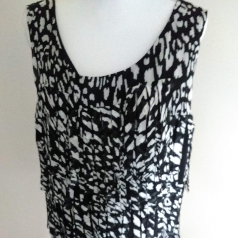 Alfani Black and White Fringe Top